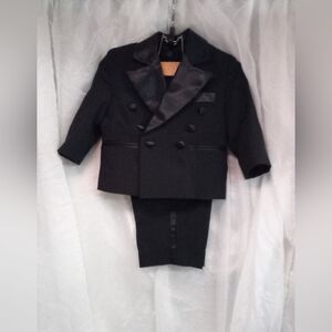 Infant Baby Boy- Vintage Formal Black Tuxedo Dbl Breasted Blazer Jacket & Pants